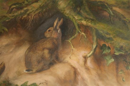 Henry Grant, pair of oils on canvas, rabbits beside a burrow and Tarmagan in winter, signed and dated 1909, 75 x 62cm